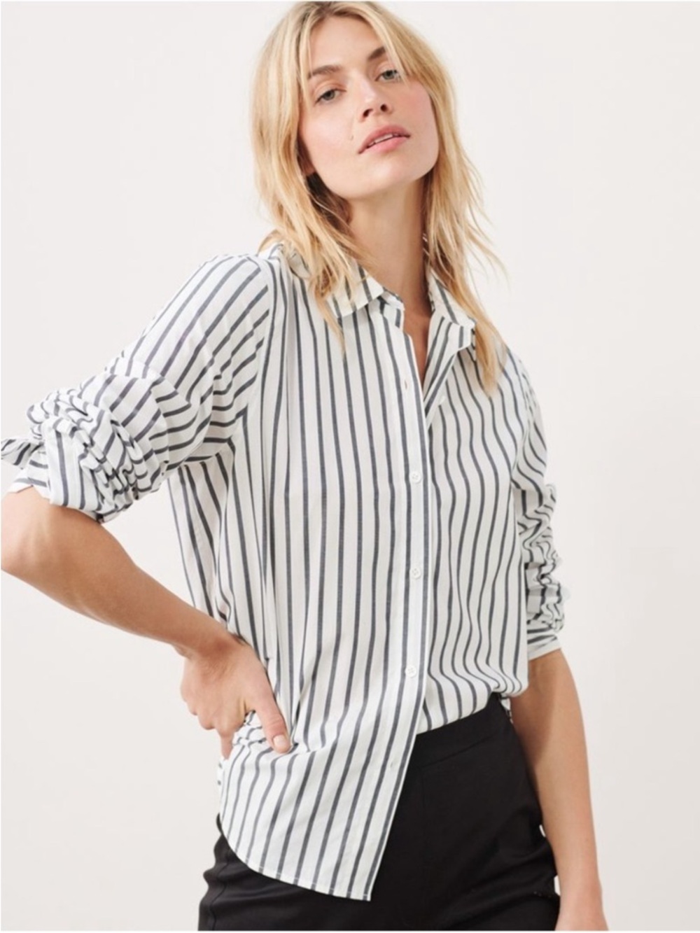 Jenni Kayne Striped Button Down Shirt White Black Womens XXS Relaxed